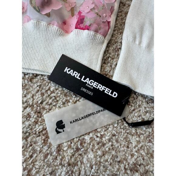 NWT - Karl Lagerfeld sweater, Small; 3D Floral Cropped white & Pink Cardigan - Picture 8 of 8